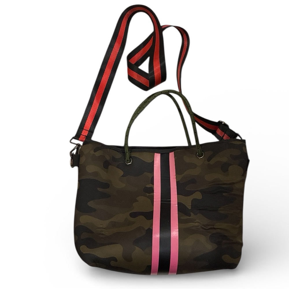 Haute Shore Purse Camouflage W/ Pink Stripe W/ Red/Black Detachable Strap  Bag